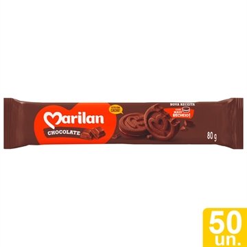 Biscoito Marilan Recheado Chocolate 80g - Embalagem com 50 Unidades