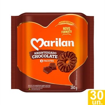 Biscoito Marilan Amanteigado Chocolate 280g - Embalagem com 30 Unidades