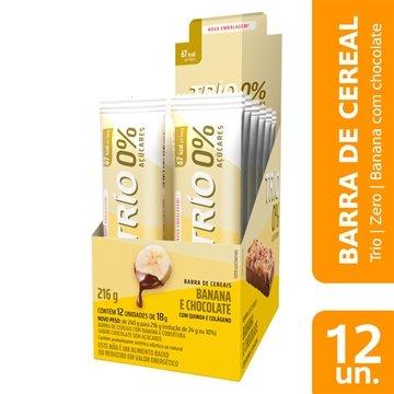 Barra Cereal Trio Zero Banana com Chocolate 18g - Embalagem com 12 Unidades