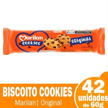 Biscoito Marilan Cookies Original Gotas De Chocolate 60g - Embalagem com 42 Unidades