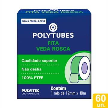 Fita Veda Rosca Pulvitec Polytubes 12mmx10m - Embalagem com 60 Unidades