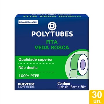Fita Veda Rosca Pulvitec Polytubes 18mmx50m - Embalagem com 30 Unidades