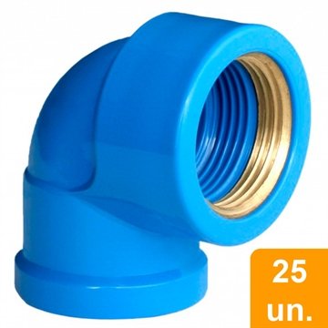 Joelho Soldável 90º Plastilit com Bucha Latão 20x1/2 Azul - Embalagem com 25 Unidades