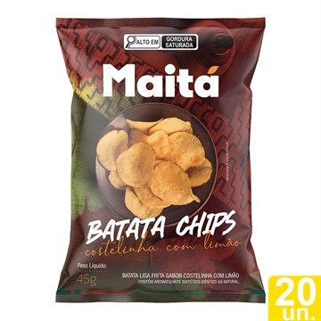 Batata Chips Maitá Lisa Costelinha com Limão 45g Embalagem com 20 Unidades