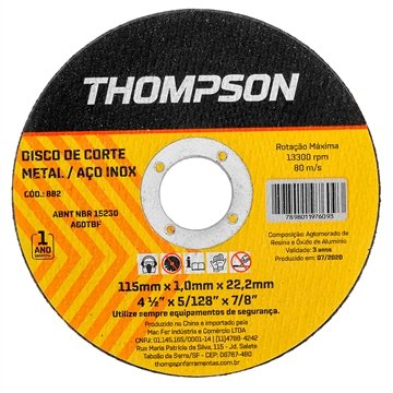 Disco de Corte Fino Thompson 4.1/2X1mm Inox Embalegem com 10 Unidades