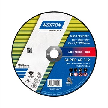 Disco de Corte Norton 10P AR312 250X3,2X19,1mm Super Embalagem com 10 Unidades