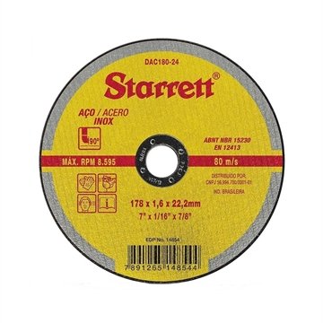 Disco Corte Starrett 7P 178X1,6X22,2mm Aço/Inox Embalagem com 12 Unidades