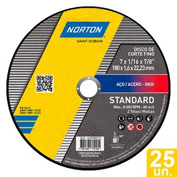 Disco Corte Norton 180 7 Polegadas Standard - Embalagem com 25 Unidades