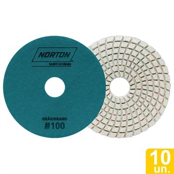 Disco Flexível Diamantado Norton Brilho D'Água | 100mm 4 Passos G100 Azul Claro - Embalagem com 10 Unidades