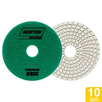 Disco Flexível Diamantado Norton Brilho D'Água | 100mm 4 Passos G800 Verde - Embalagem com 10 Unidades