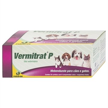 Vermitrat P Vermifugo Indubras para Cães e Gatos - 25 Embalagens com 6 Comprimidos