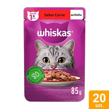 Ração para Gato Whiskas Adulto Sachê Carne 85g - Embalagem com 20 Unidades