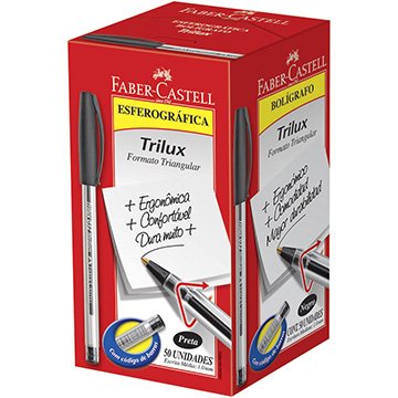 Caneta Esferográfica Faber Castell Trilux Preta Embalagem com 50 Unidades