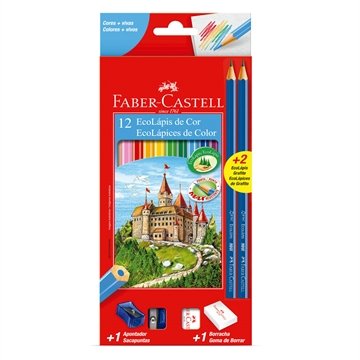 Lápis de Cor Faber Castell 12 Cores + Kit Escolar Grátis - Embalagem com 12 unidades
