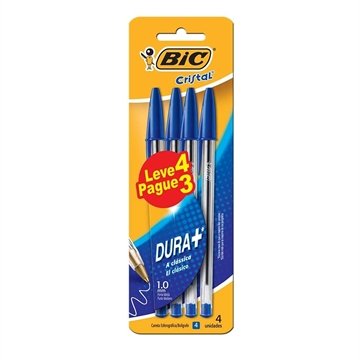 Caneta Bic Cristal Azul - Embalagem com 4 unidades (Leve 4 Pague 3)
