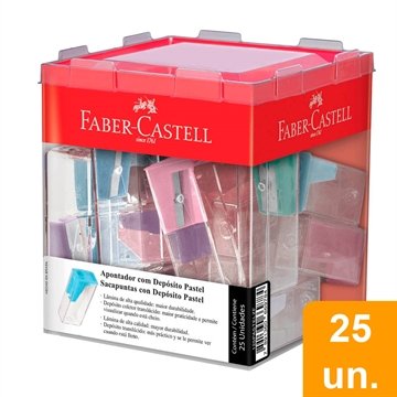 Apontador Faber Castell com Depósito Tons Pastel - Embalagem com 25 Unidades