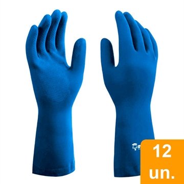 Luva Imbat Látex Forrada Multiuso Azul Tamanho 10 - Embalagens com 12 Pares