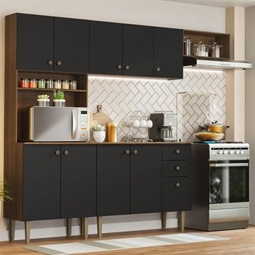 Armario Cozinha Compacta 235cm Rustic/Preto Gourmet