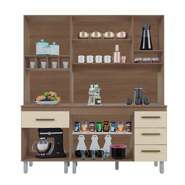 Kit Zinia Com Paneleiro 9 Portas 4 Gavetas Cozinha Mb1 180cm Cor Savana Off White