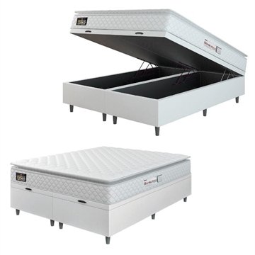 Cama Box Baú Casal Queen Colchão Espuma D33 Pillow Top New Millenium 158X188x60cm Branco Hellen