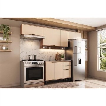 Cozinha Alpha C4p179 4 Peças 3 Portas 2 Gavetas Mdf 120Cm Freijó Off White