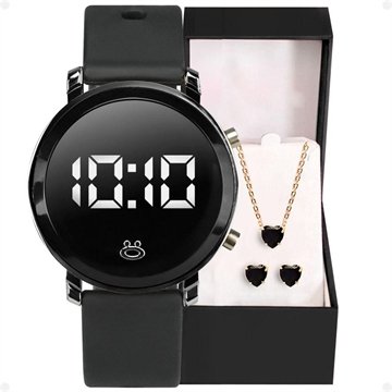 Kit De Presente Feminino Orizom Maria Relogio Digital Silicone Strass Preto Orizom