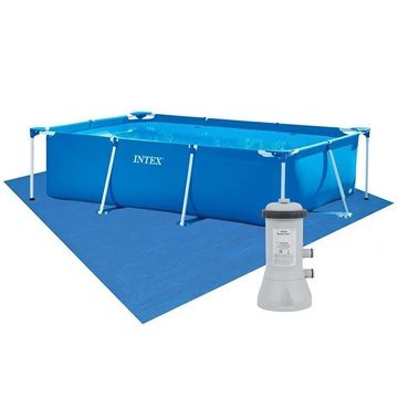 Piscina Estrutural Retangular 2.282 Litros Com Filtro 220V E Forro Intex