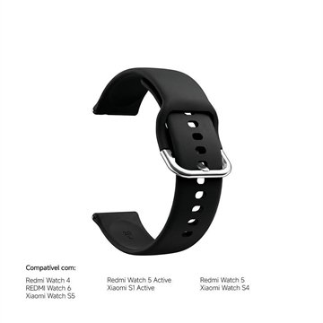 Pulseira para Smartwatch Xiaomi 22mm com Adaptador para Redmi Watch 5 6 e Watch S5 Preta