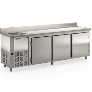 Balcão De Encosto Balcão Refrigerado Gelopar Gbfe250ce 765L 3 Portas Inox Com Pia 220V