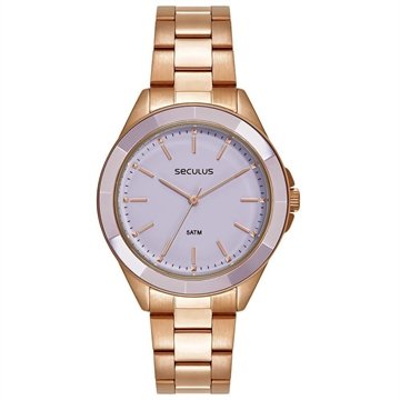 Relógio Feminino Analógico Cerâmica Facetada Rosé Com Pulseira Aço Inox Séculus