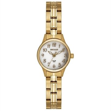 Kit Relógio Feminino Madrepérola Dourado Com Pulseira Coração Analógico Aço Séculus