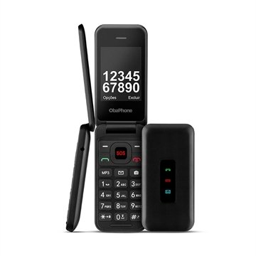 OLD Obaphone Flip 3G Dual Chip com Botão SOS + Rádio FM + MP3 + Bluetooth + Câmera Preto - OB037