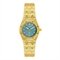 Relógio Feminino Textura Bezel Octogonal Analógico Metal Dourado Azul Mondaine